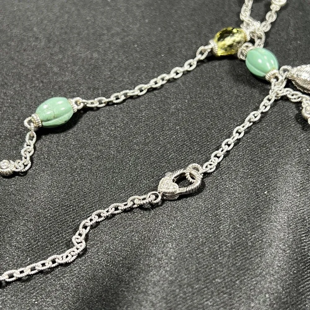 Judith Ripka Sterling Silver Green Turquoise & Lemon Quartz Station Necklace 36